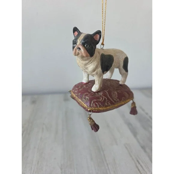 Paper mache bulldog terrier Boston dog puppy ornament pillow Xmas tree - Picture 1 of 9